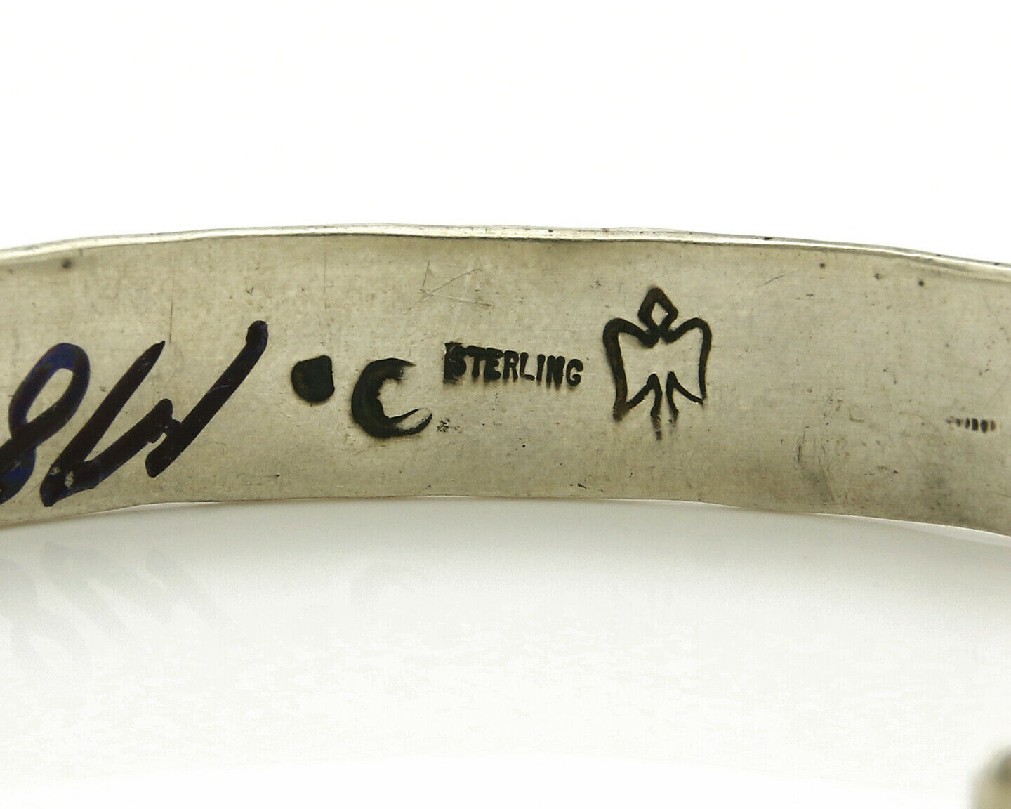 Navajo Bracelet .925 Silver Handmade Hand Stamped Signed Artist C Montoya C.80's