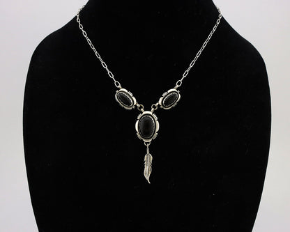 Navajo Necklace 925 Silver Black Onyx Signed Leonard & Marian Nez C.80's
