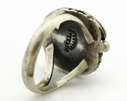 Navajo Ring .925 Silver Kingman Turquoise Artist Signed Sun C.1980's