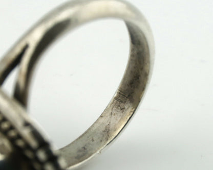 Navajo Ring .925 Silver Spiderweb Turquoise Native American Artist Handmade C80s