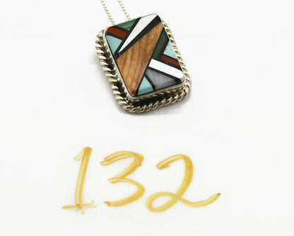 Women's Navajo Inlaid Pendant Natural Gemstone .925 Silver Necklace