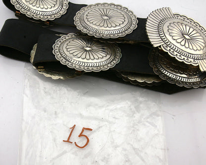 Navajo Concho Belt .925 Silver Hand Stamped Artist Susie James C.80's