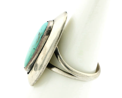Navajo Shadow Box Ring .925 Silver Kingman Turquoise Signed M Montoya C80s