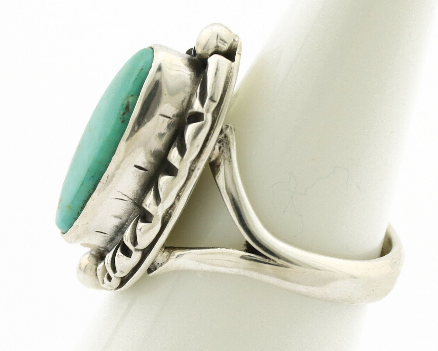 Navajo Ring .925 Silver Natural Mined Turquoise Artist Signed Gecko C.80's