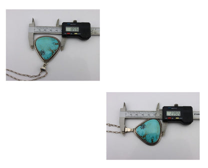 Navajo Necklace 925 Silver Natural Whole Slab Turquoise Signed Pictograph C.80's