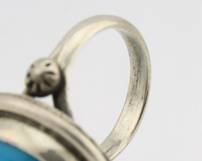 Navajo Ring .925 Silver Natural Blue Turquoise Native American Artist C.1980's