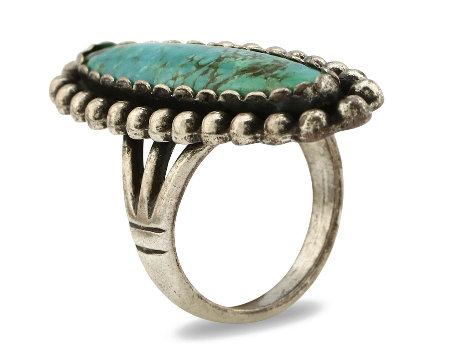 Navajo Ring .925 Silver Kingman Turquoise Signed Artist Sunbell C.80's