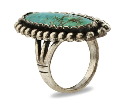 Navajo Ring .925 Silver Kingman Turquoise Signed Artist Sunbell C.80's