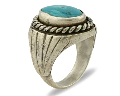 Navajo Ring .925 Silver Blue Spiderweb Turquoise Artist C Montoya Circa.80's