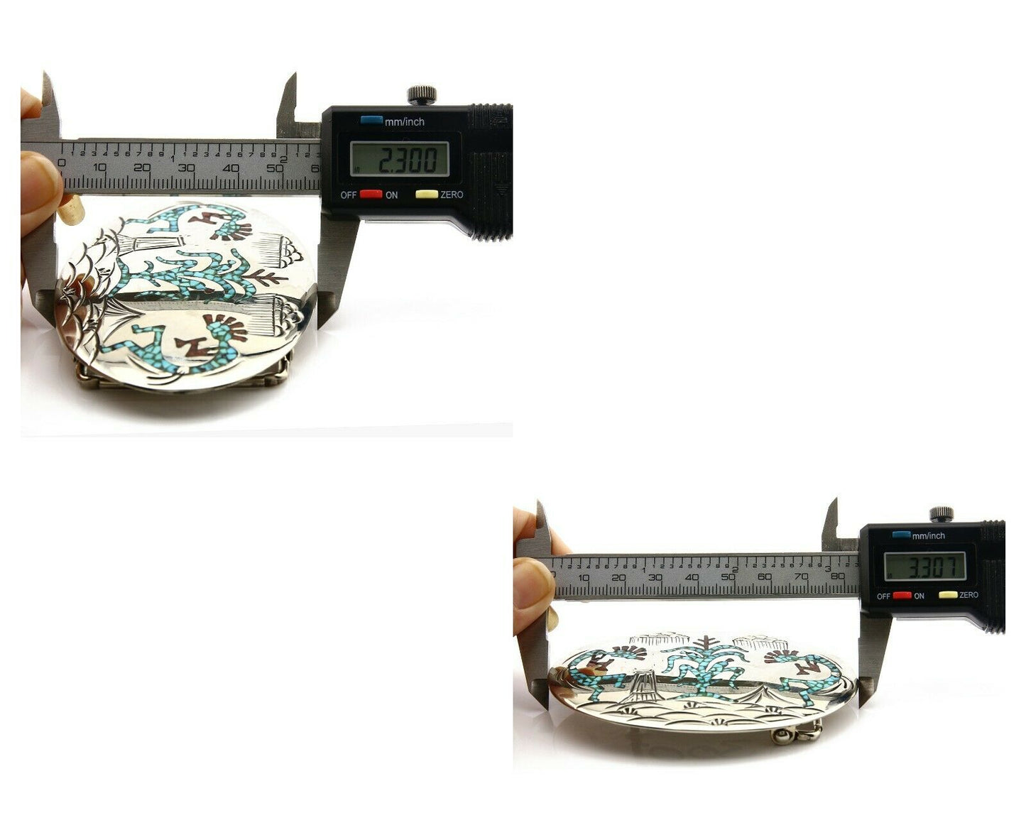 Navajo Belt Buckle .999 Nickle Silver Turquoise Coral Signed SD C.80's