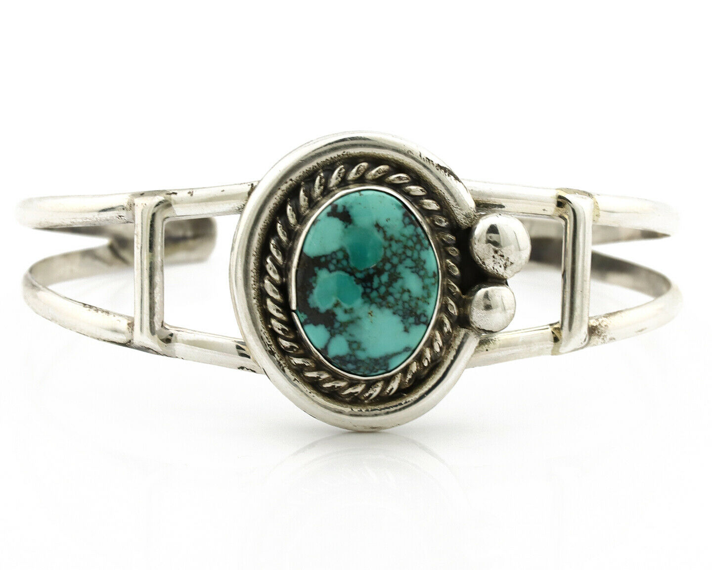 Navajo Bracelet .925 Silver Blue Green Turquoise Artist Signed C Montoya 80's