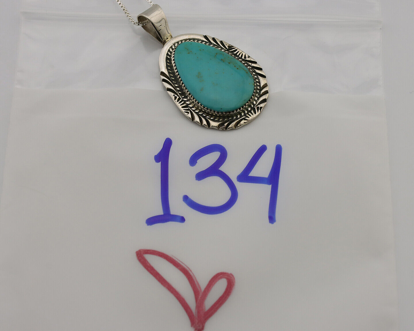 Navajo Necklace .925 Silver Kingman Turquoise Native American Signed C.1980's