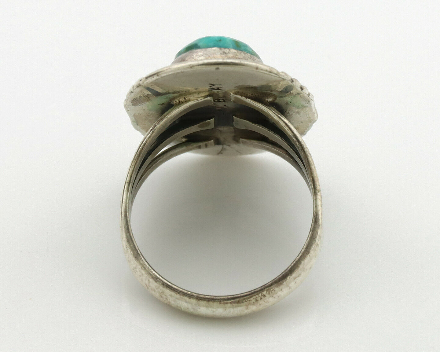 Navajo Ring .925 Silver Kingman Turquoise Signed M Begay C.1980's