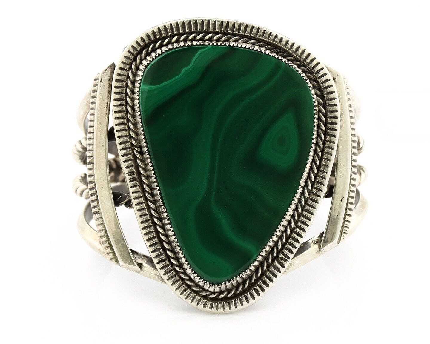 Santo Domingo Cuff Bracelet 925 Silver Malachite Signed Joseph De Vern Cortiz