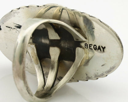 Navajo Ring .925 Silver Blue Turquoise Artist Signed M Begay C.1980's