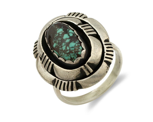 Navajo Ring .925 Silver Spiderweb Turquoise Artist Signed L. M. Nez C80s