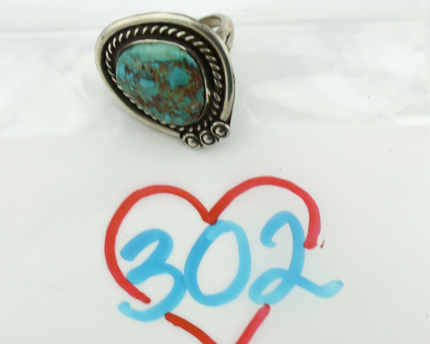 Navajo Ring .925 Silver Bisbee Turquoise Native American Artist C.80's