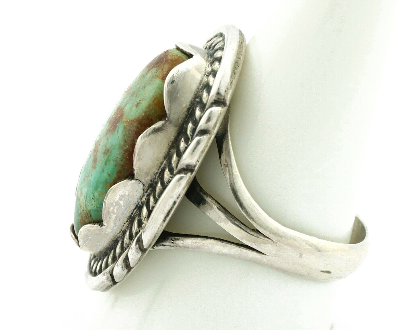 Navajo Ring .925 Silver Natural Green Turquoise Signed Apache C.80's