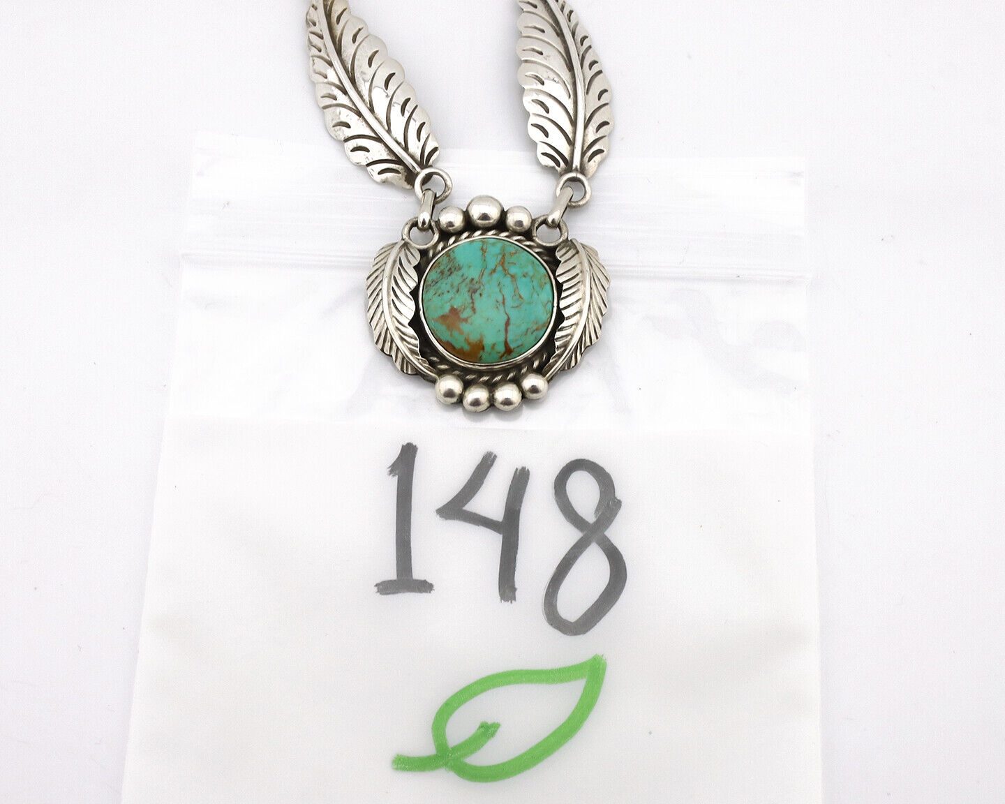 Navajo Necklace 925 Silver Kingman Turquoise Native Artist Signed C.80's