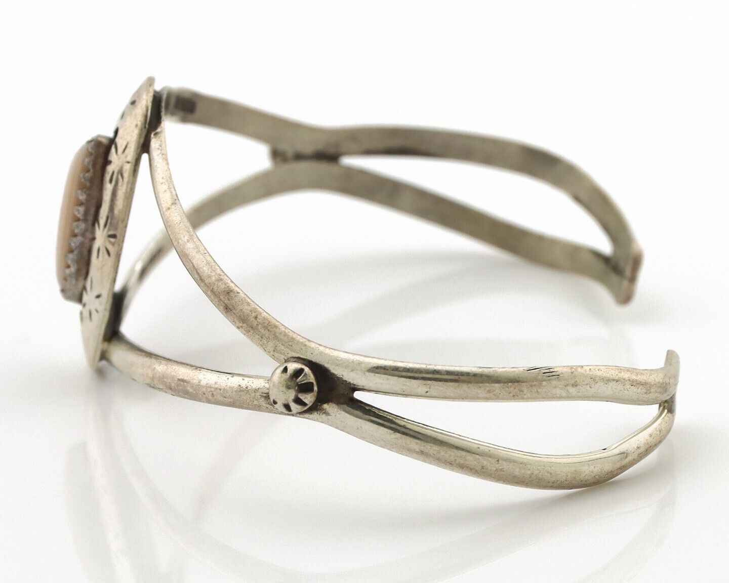 Women's Navajo Bracelet 925 Silver Pink Mussel Native American Artist Signed IJC