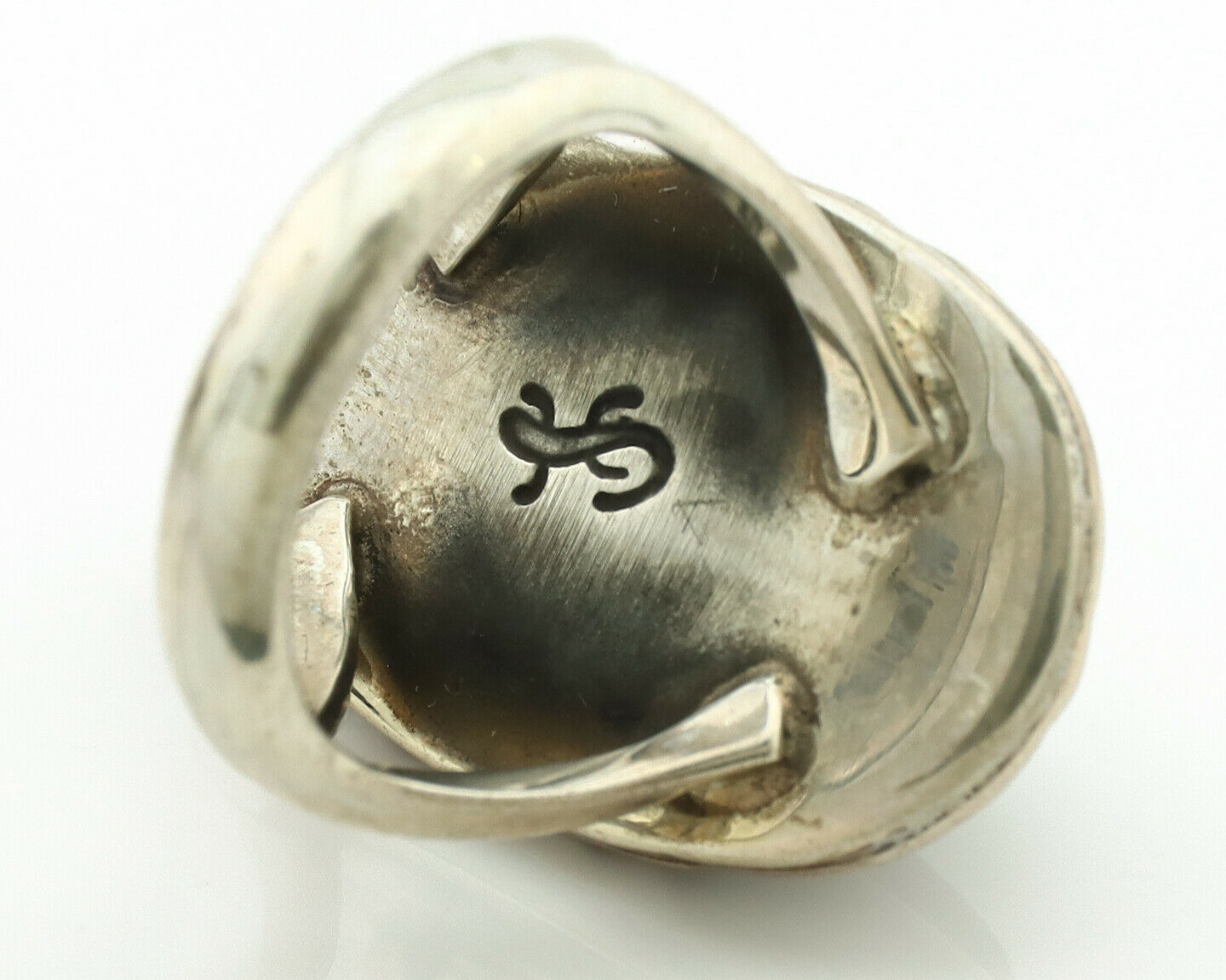 Navajo Ring .925 Silver Kingman Turquoise Artist Signed Gecko C.1980's