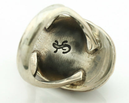 Navajo Ring .925 Silver Kingman Turquoise Artist Signed Gecko C.1980's