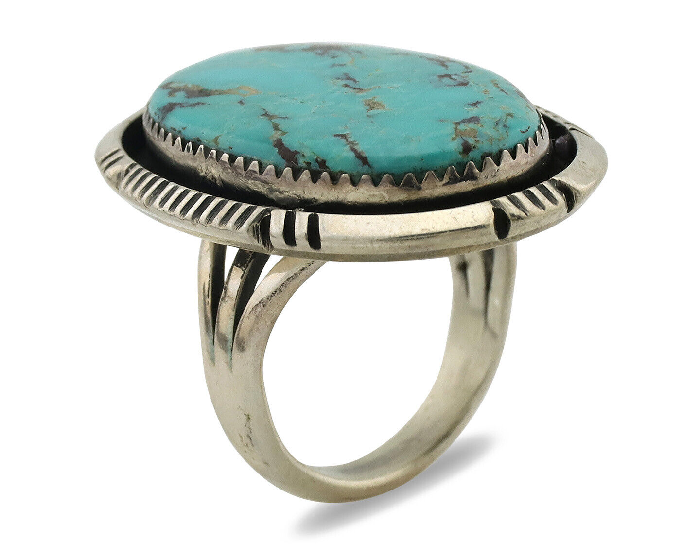 Navajo Ring .925 Silver Natural Turquoise Artist Signed William Denetdale C.80s