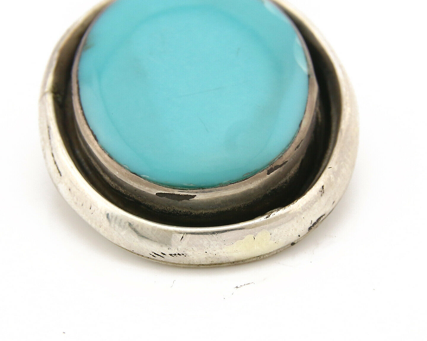 Navajo Pendant .925 Silver Blue Southwest Turquoise Signed Artist V C.80's