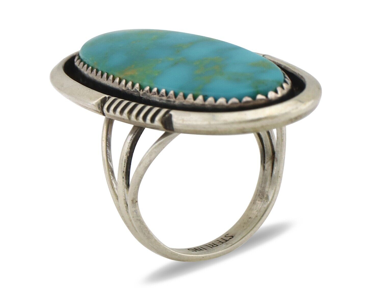 Navajo Ring 925 Silver Blue Gem Turquoise Artist Signed William Denetdale C.80's