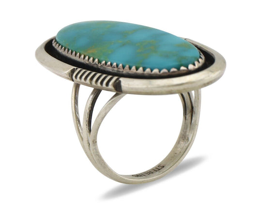 Navajo Ring 925 Silver Blue Gem Turquoise Artist Signed William Denetdale C.80's