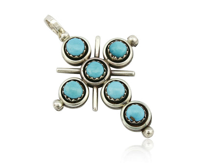 Zuni Natural Turquoise and Coral Reversible 925 Silver Handmade Pendant
