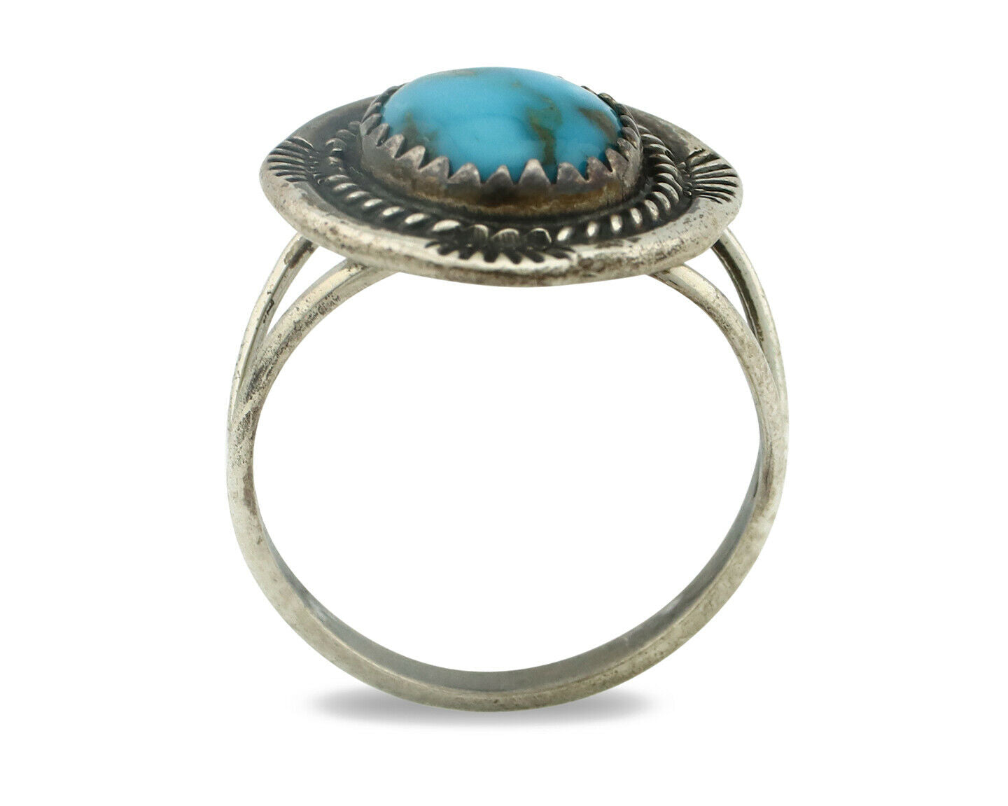 Navajo Ring .925 Silver Natural Blue Turquoise Native American Artist C.80's