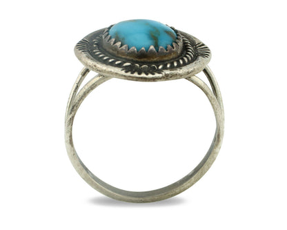 Navajo Ring .925 Silver Natural Blue Turquoise Native American Artist C.80's
