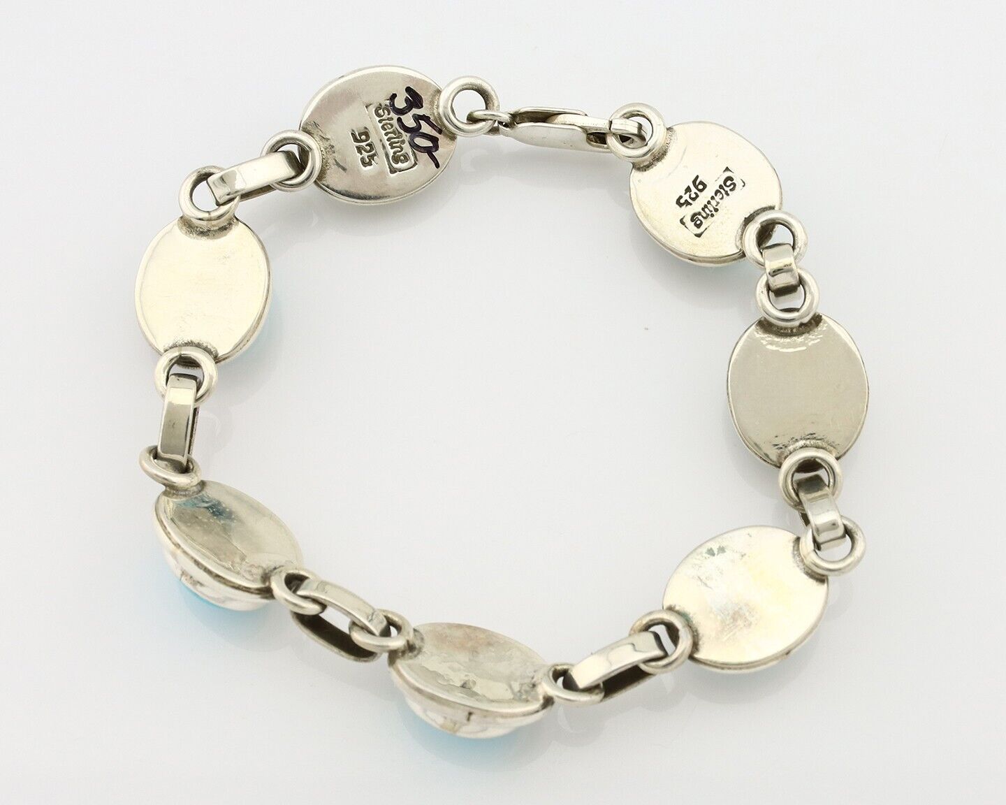 Navajo Link Bracelet .925 Silver Blue Turquoise Native American Artist C.80's