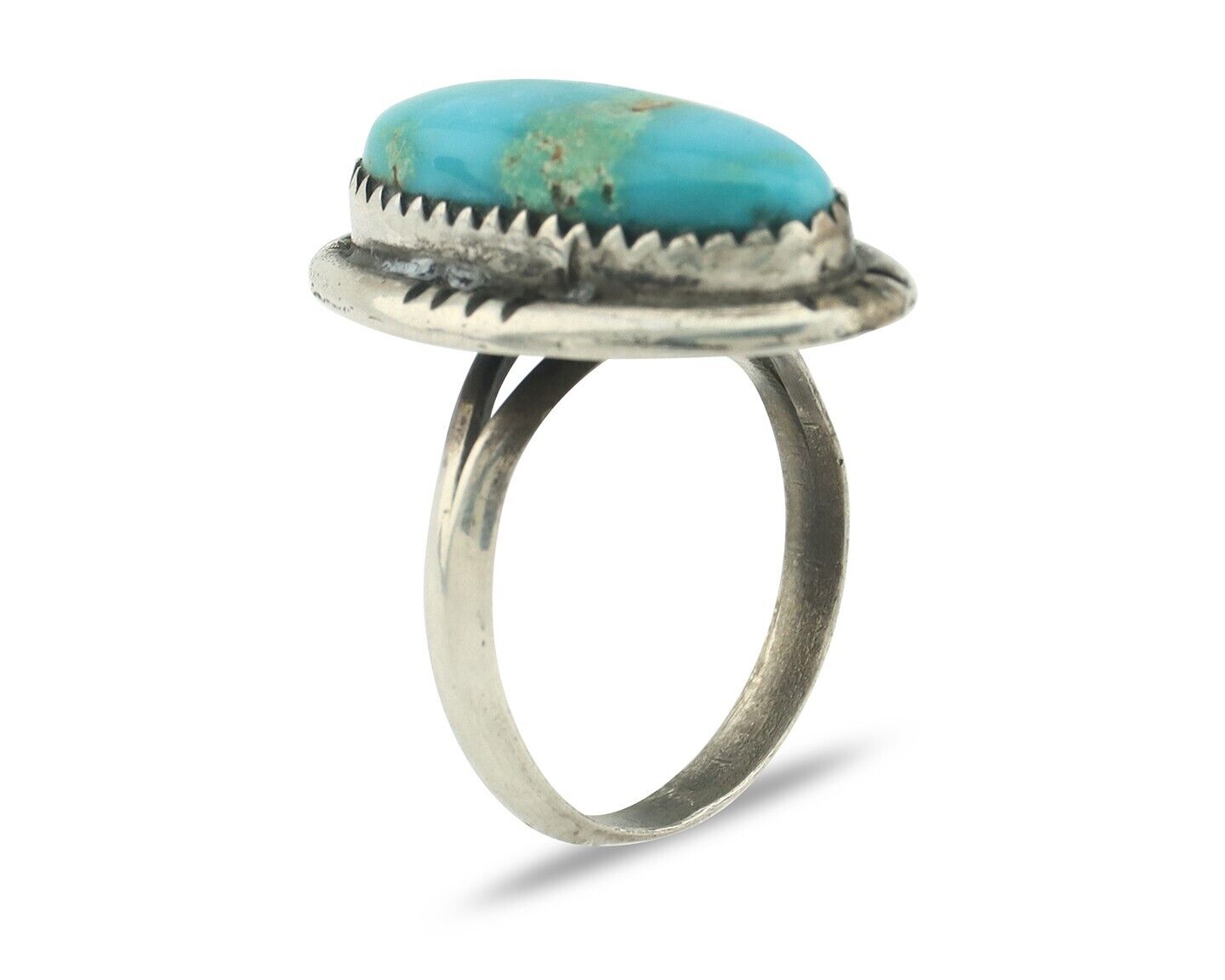 Navajo Ring .925 Silver Natural Blue Turquoise Native American Artist C.80's