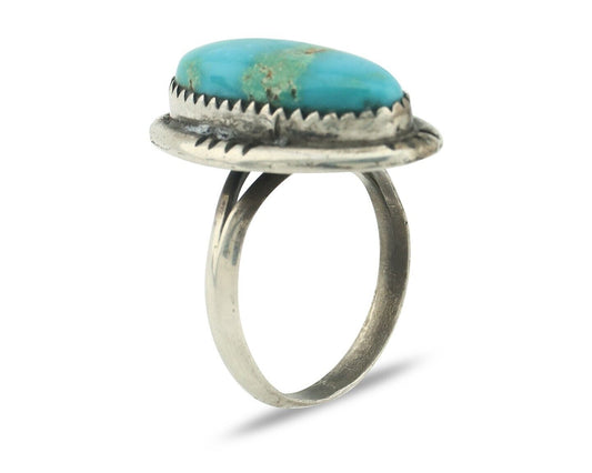 Navajo Ring .925 Silver Natural Blue Turquoise Native American Artist C.80's