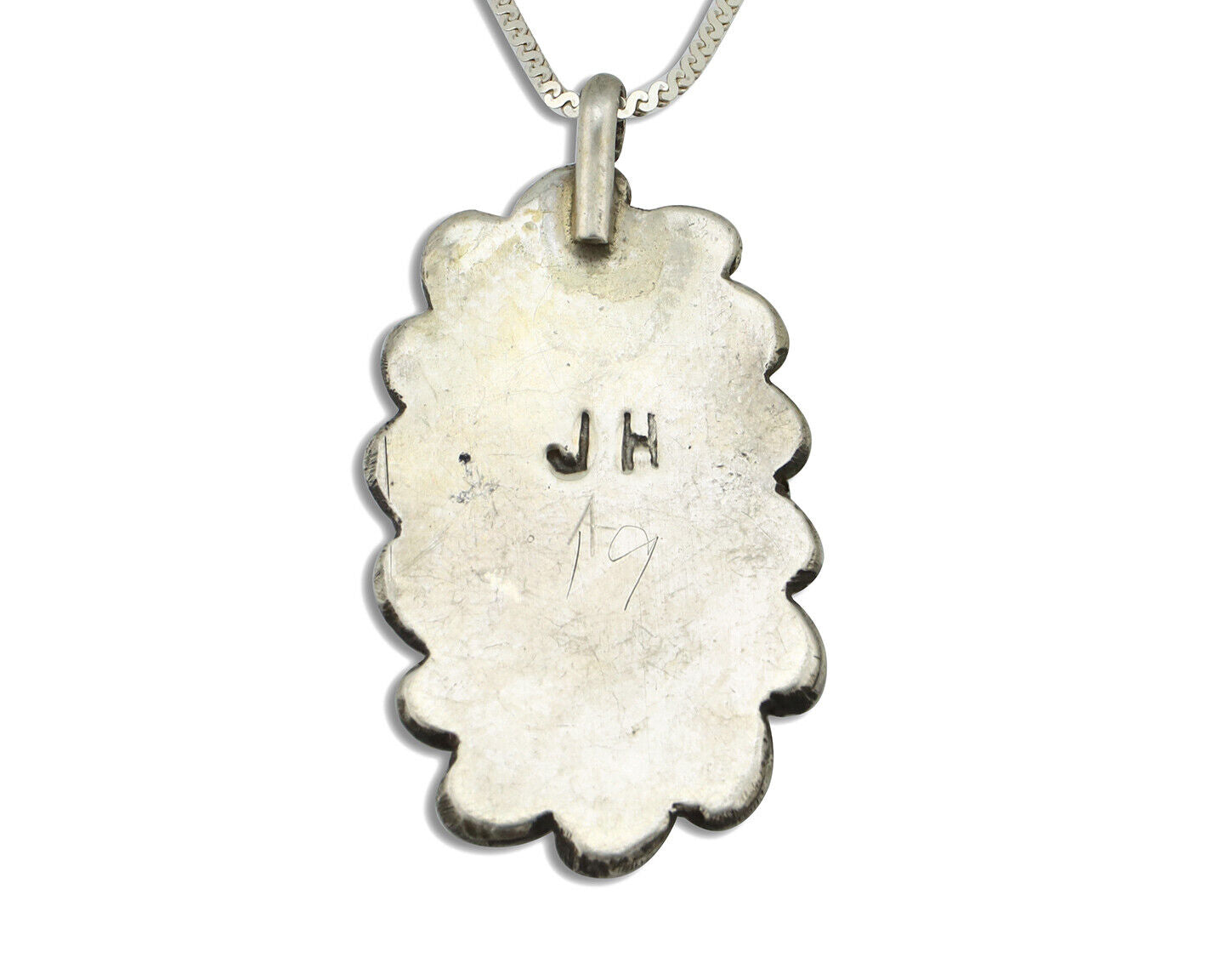 Navajo Handmade Cross Necklace 925 Silver Blue Turquoise Signed JH C.80's