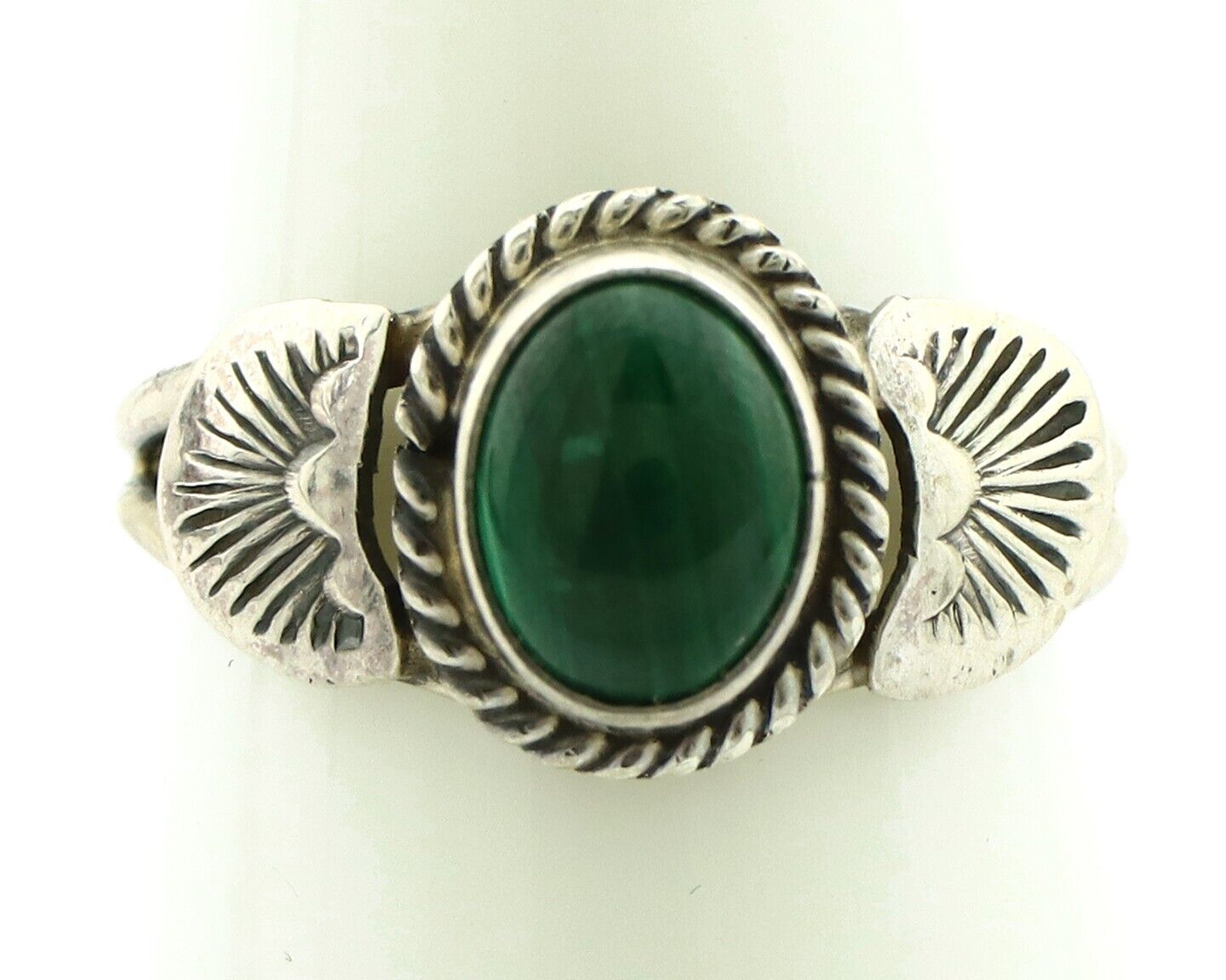 Navajo Ring 925 Silver Natural Mined Malachite Native American Artist C.80's