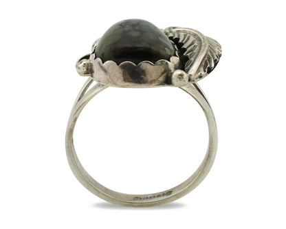 Navajo Ring .925 Silver Army Green Turquoise Native American Artist C.1980's