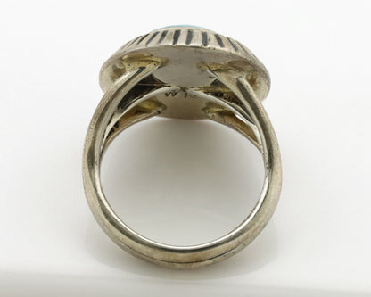 Navajo Ring .925 Silver Blue Southwest Turquoise Signed WR C.80's