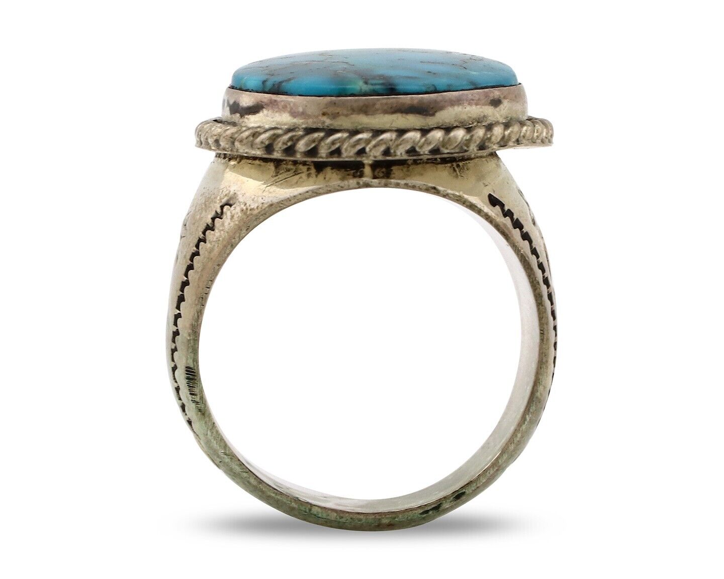 Navajo Ring .925 Silver Blue Spiderweb Turquoise Native American Artist C.80's