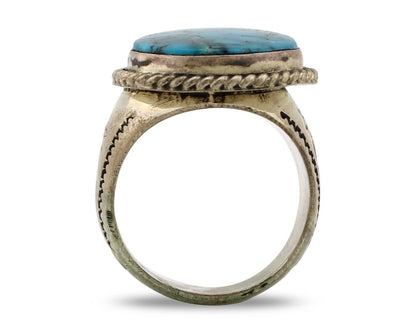 Navajo Ring .925 Silver Blue Spiderweb Turquoise Native American Artist C.80's
