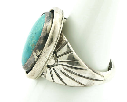Navajo Ring .925 Silver Blue Gem Turquoise Artist Signed DZ C.80's