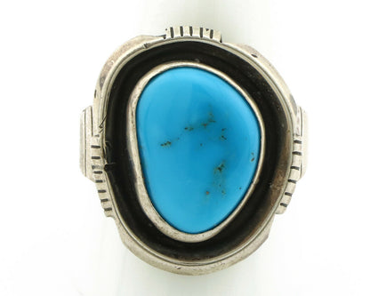 Navajo Ring .925 Silver Blue Gem Turquoise Native American Artist C.80's