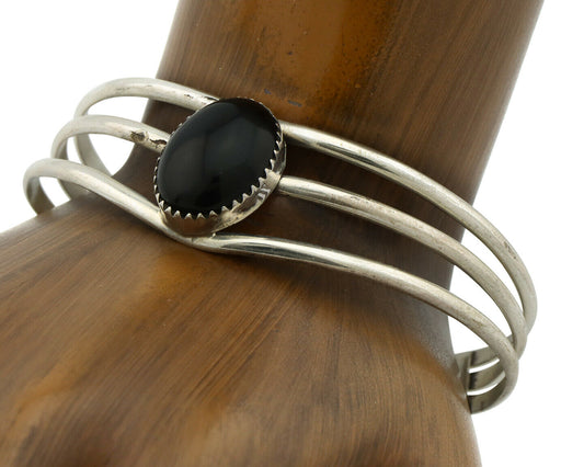 Navajo Bracelet .925 Silver Natural Black Onyx Artist Native American C.90's