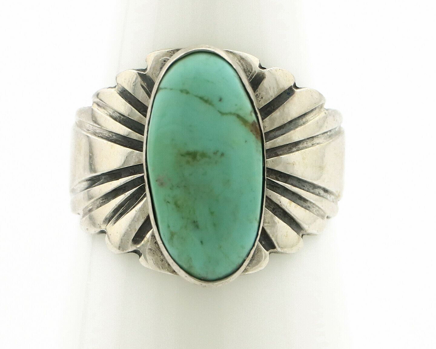 Navajo Ring .925 Silver Kingman Turquoise Artist Signed Apache C.80's