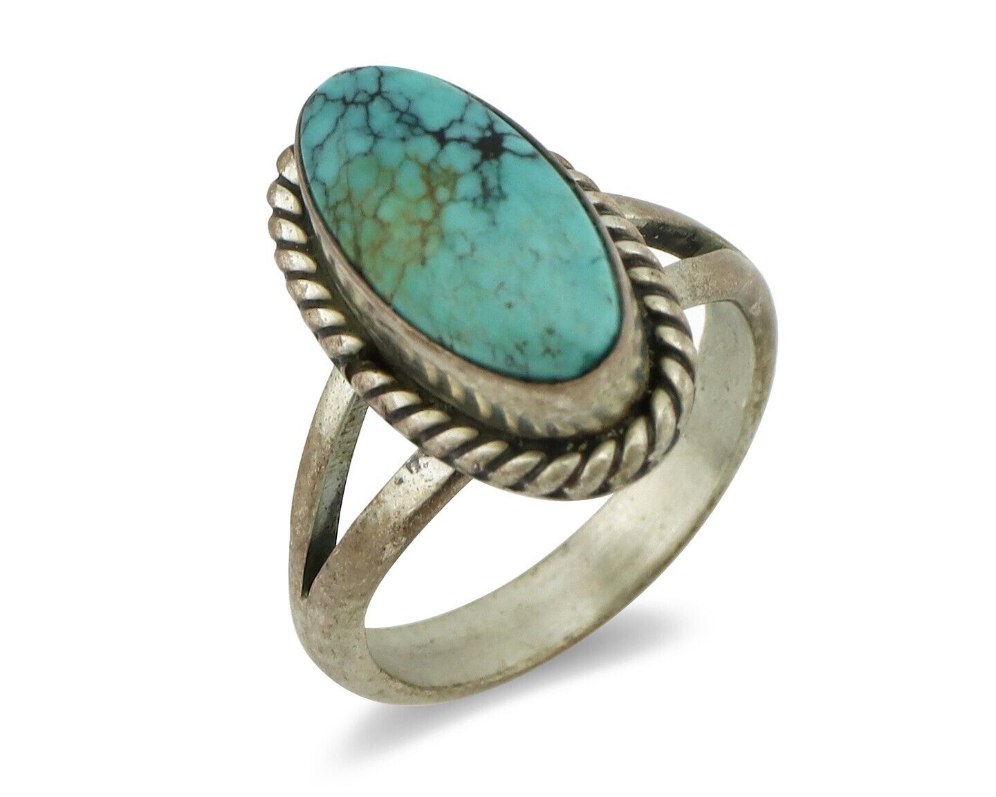 Navajo Ring 925 Silver Spiderweb Turquoise Native American Artist C.80's