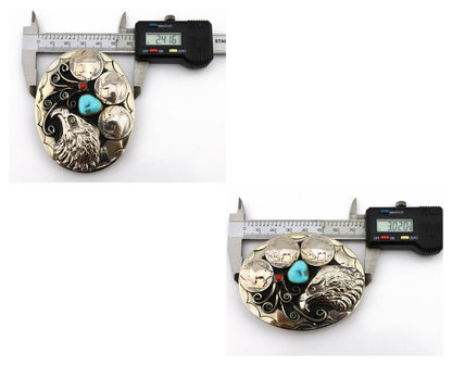 Navajo Eagle Belt Buckle Nickle Silver Gemstone Handmade Native American C.80's