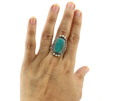 Navajo Ring 925 Silver Natural Blue Turquoise Signed M Begay C.80's