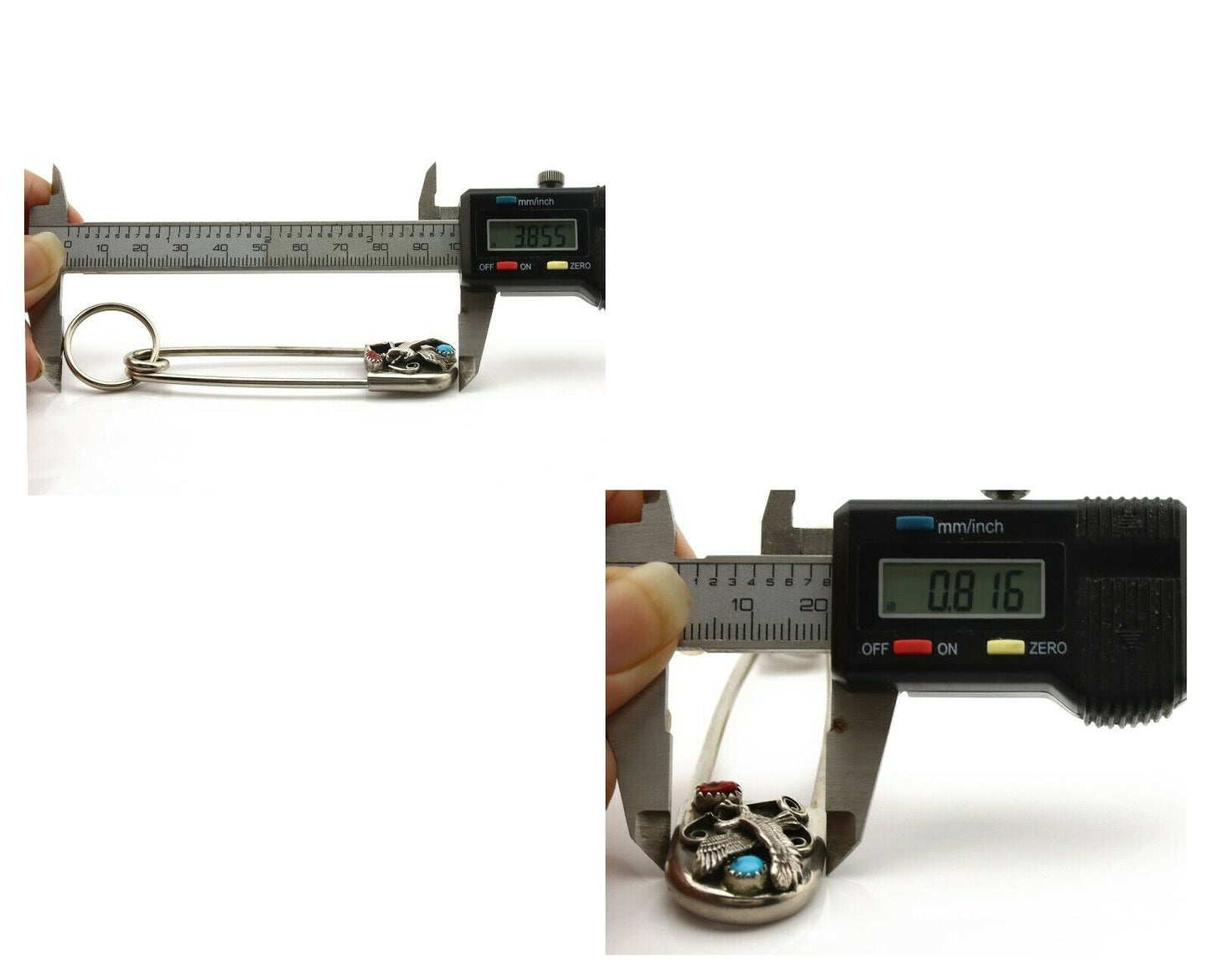 Navajo Handmade Key Chain .925 Silver Blue Turquoise & Coral Native Artist C80s